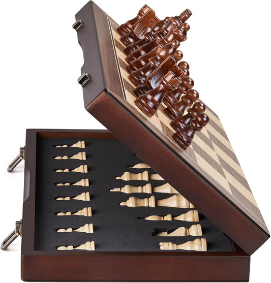 AMEROUS 15'' Magnetic Wooden Chess Set for Adults Kids - with Folding Board, Gift Package, Pieces Storage Slots, Handmade Pieces,Chess Board Game Set for Tournament Professional Beginner