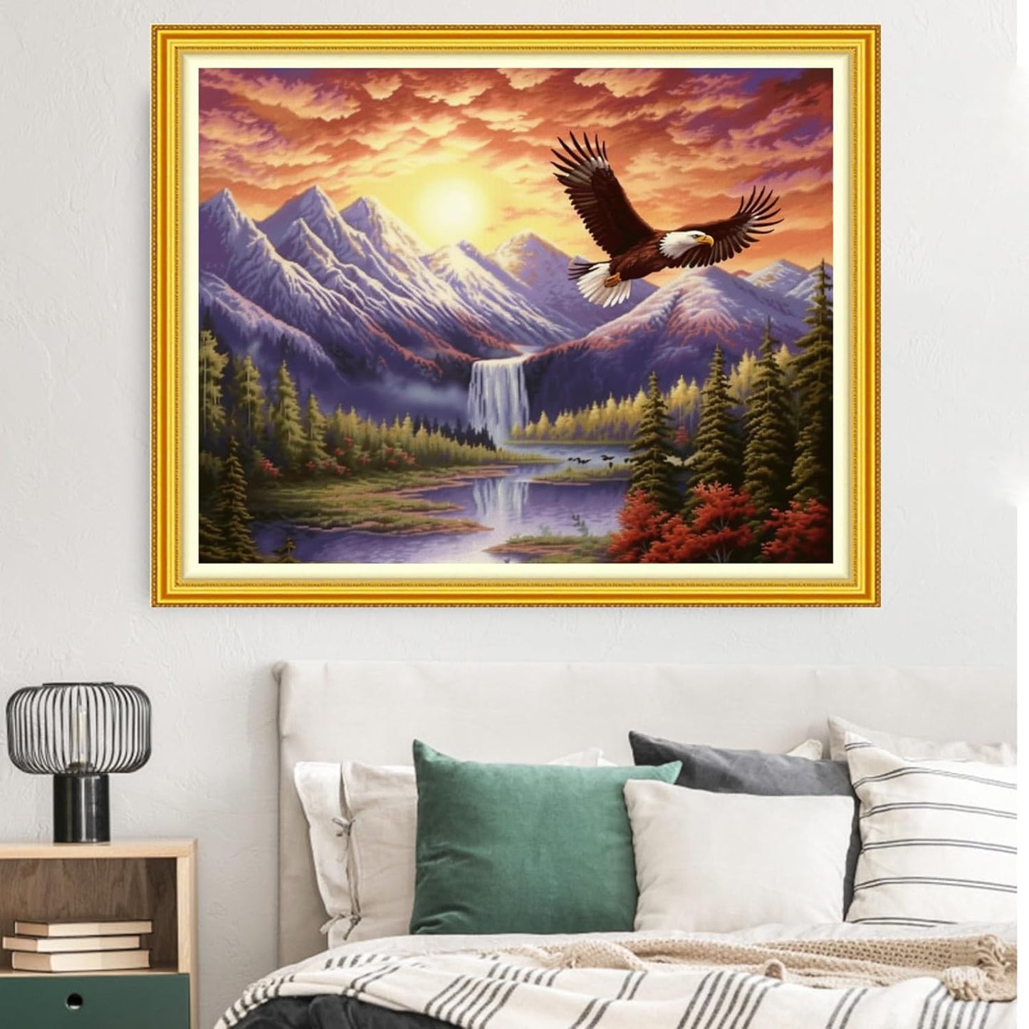 Dimxvean Stamped Cross Stitch Kits,Cross Stitch Kits for Adults Beginners,Embroidery Kits Full Range of Cross Stitch Stamped Kits Needlepoint Kits Cross Stitch Patterns-Eagle Mountain River 16x20 inch