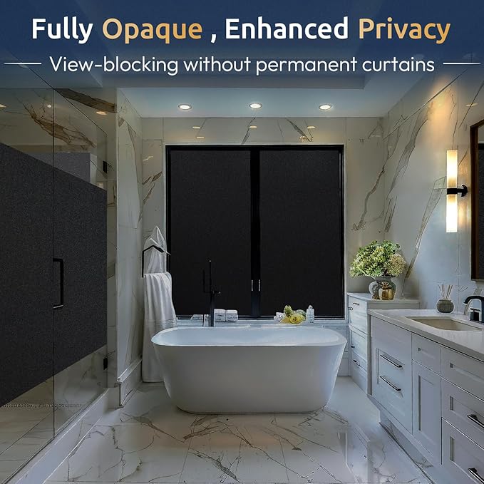 rabbitgoo Blackout Window Privacy Film with Tools Glass Bathroom Static Cling Sun Heat Blocking Light Darkening Removable Coverings for Home Bedroom Door UV Protection Sticker, 35.4 x 78.7 inches