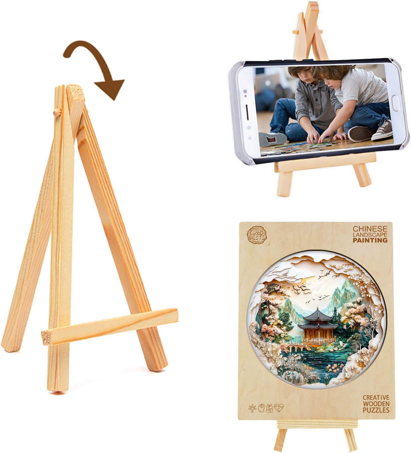 KAAYEE Wooden Puzzles for Adults, 3D Visual Effect Chinese Landscape Painting Wooden Jigsaw Puzzle Unique Shape Wood Puzzle Adult, 3D Effect Flat Puzzle Birthday Family Games (M-11.4*11.4 in-200pcs)