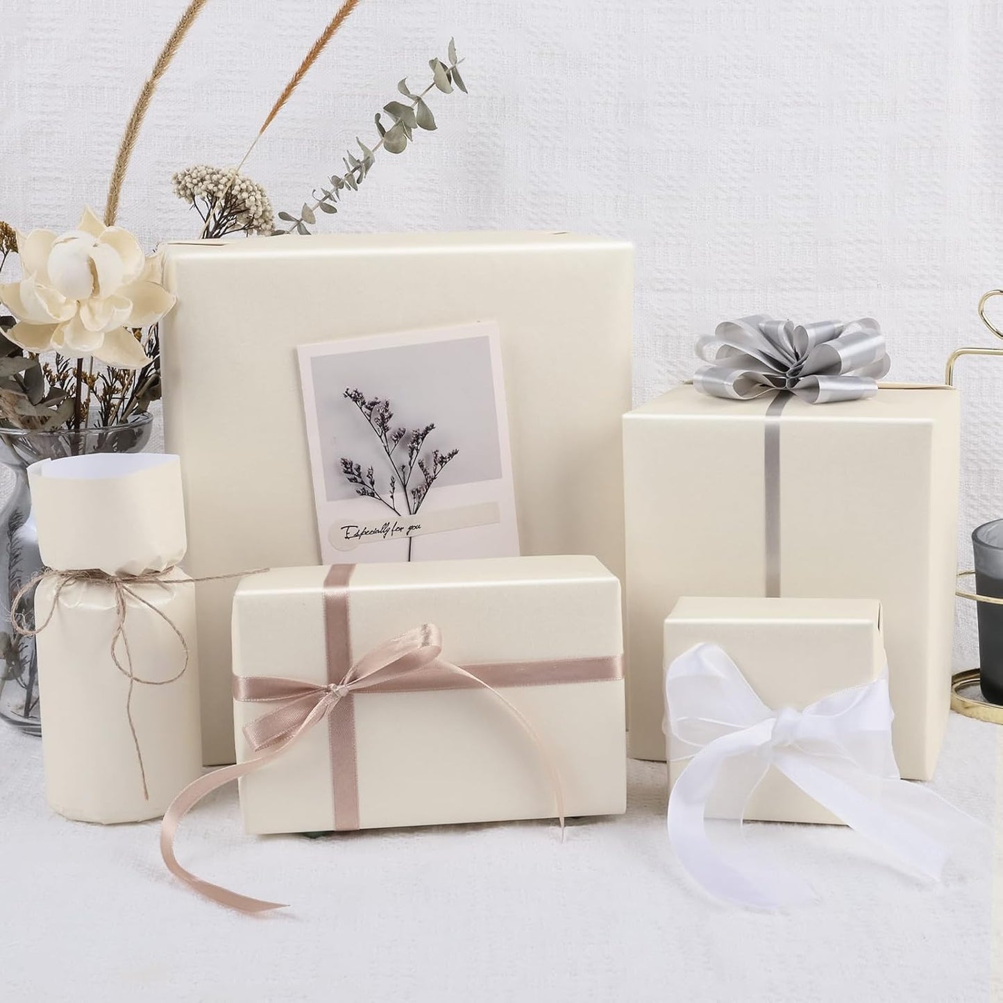 NESCCI Off White Matte Wrapping Paper,Solid Color Pearly-Lustre Paper,Gift Wrapping Paper,Perfect for Wedding,Valentine's Day,Birthday, Christmas,Baby Shower,DIY Bouquet (17 Inches X 32.8 Feet)