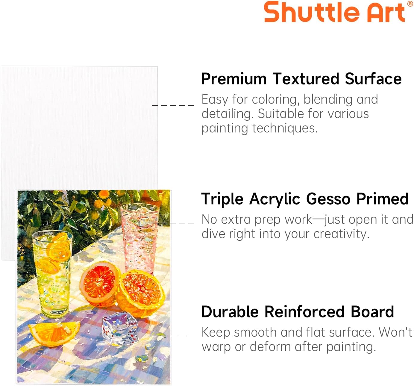 Shuttle Art Painting Canvas Panels, 36 Pack, 5x7, 8x10in (18 of Each), 100% Cotton, Primed White Canvas Boards for Painting, Blank Canvases for Kids, Adults & Artists for Acrylic and Oil Painting