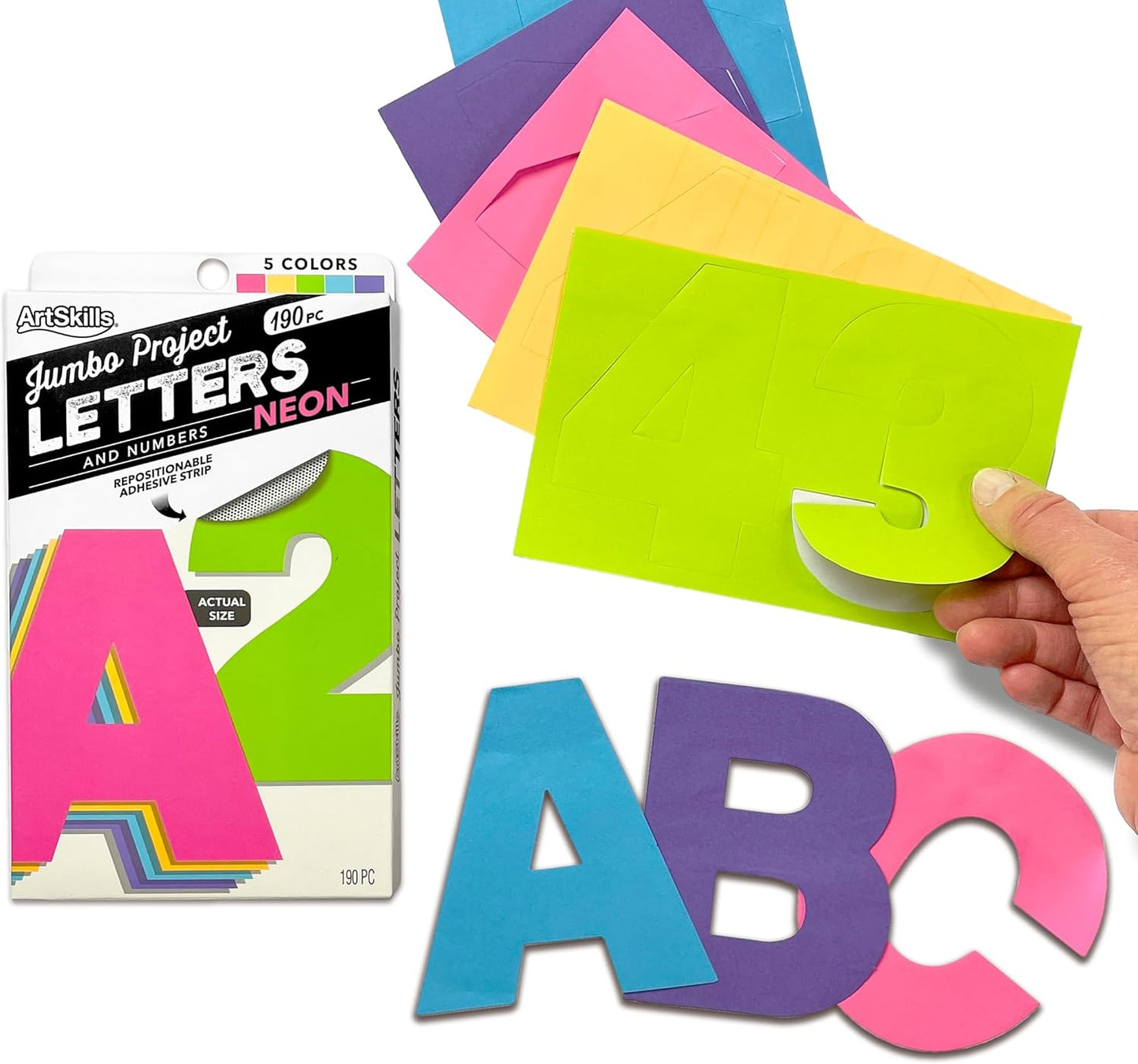 ArtSkills Poster Letters 4” Paper Letters for Poster Board Projects, Classroom Bulletin Boards, Sign Making Supplies, Neon, 190 Pieces