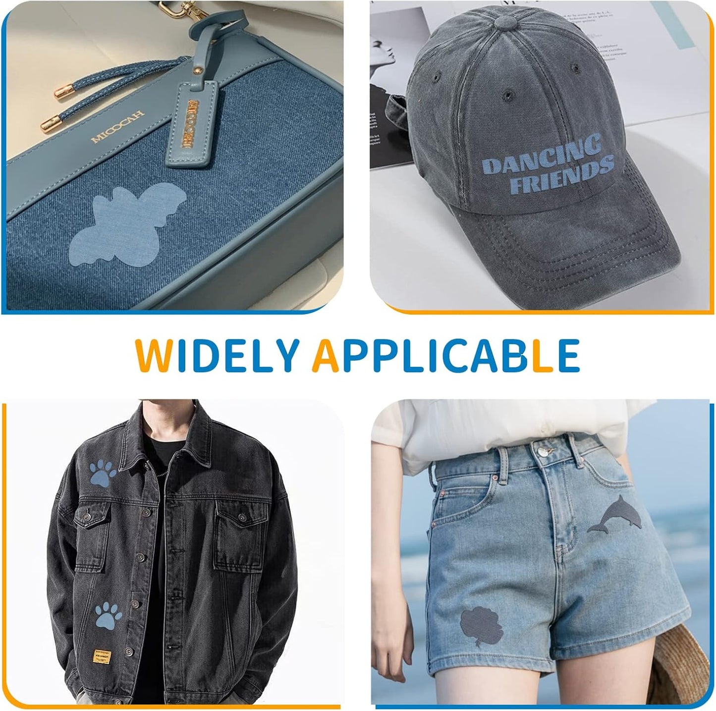 HTVRONT Iron on Patches for Clothing Repair 4 Rolls - Denim Patches for Jeans Kit 4" by 20", 4 Rolls of Iron On Denim Patches for Jeans Inside & Clothing Repair (Blue)