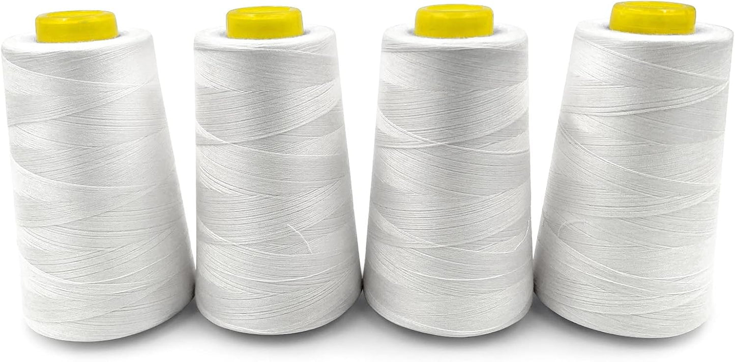 Tortoise 4 Cones of 3000 Yards Each Spool Thread for All Purpose, Serger, Overlock, Quilting, Sewing Machine - 100% Polyester - 40S/2 White
