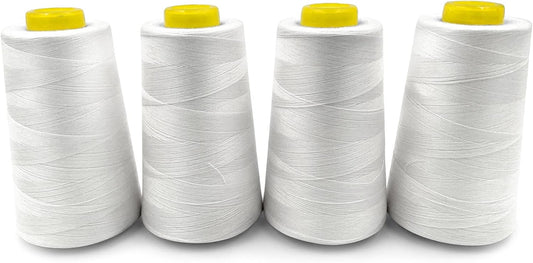 Tortoise 4 Cones of 3000 Yards Each Spool Thread for All Purpose, Serger, Overlock, Quilting, Sewing Machine - 100% Polyester - 40S/2 White