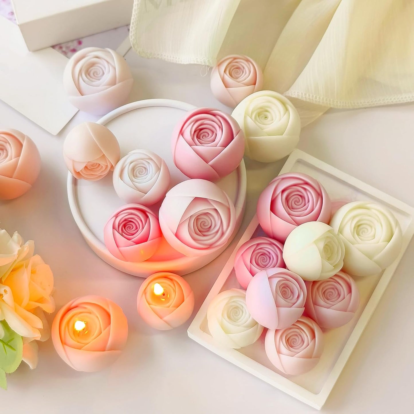 2 Pack Flower Succulent Candle Mold - Rose Flower - Resin Casting Silicone Molds for Home Decor & Candle Making Wave Spiral Mold