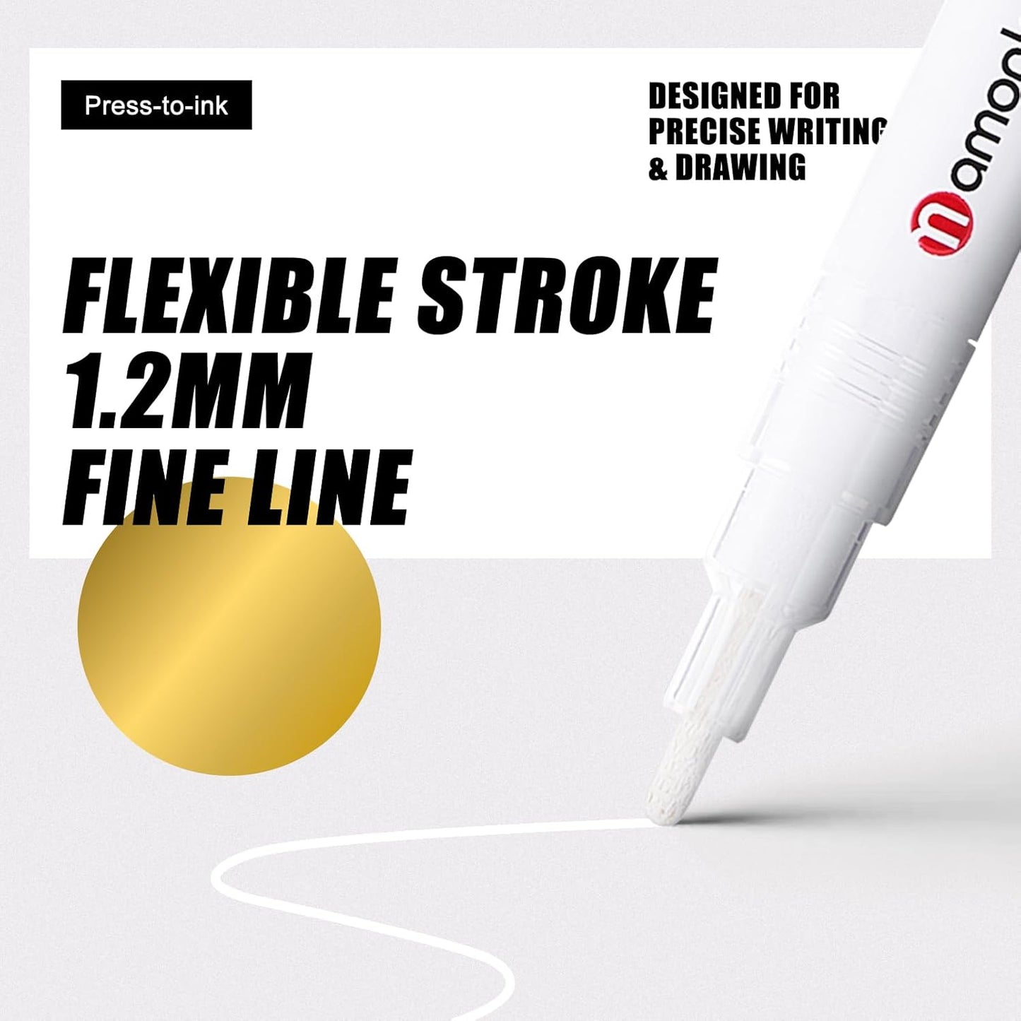 White, Silver & Gold Paint Marker Pens 6 Pack 1.2mm Fine Tip, Permanent Acrylic Ink for Rock, Wood, Metal, Glass, Ceramic, Plastic, Canvas, Pens for DIY Crafts, Art & Fine Detailing