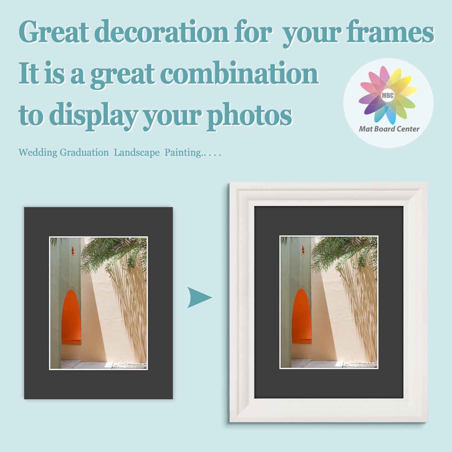 MBC Mat Board Center, 5 Pack 8.5X11 for 6X8 Black Picture Mats Frame Mattes, Bevel Cut, Acid Free, 4-Ply Thickness