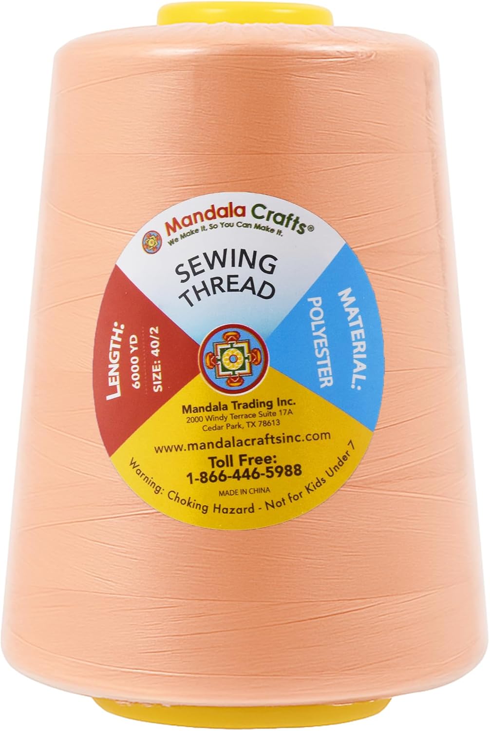 Mandala Crafts 4 Pack of Serger Threads Cones Spools - 40S/2 24000 Yards Polyester Peach Threads for Sergers Machine and Overlock Quilting Sewing Machine