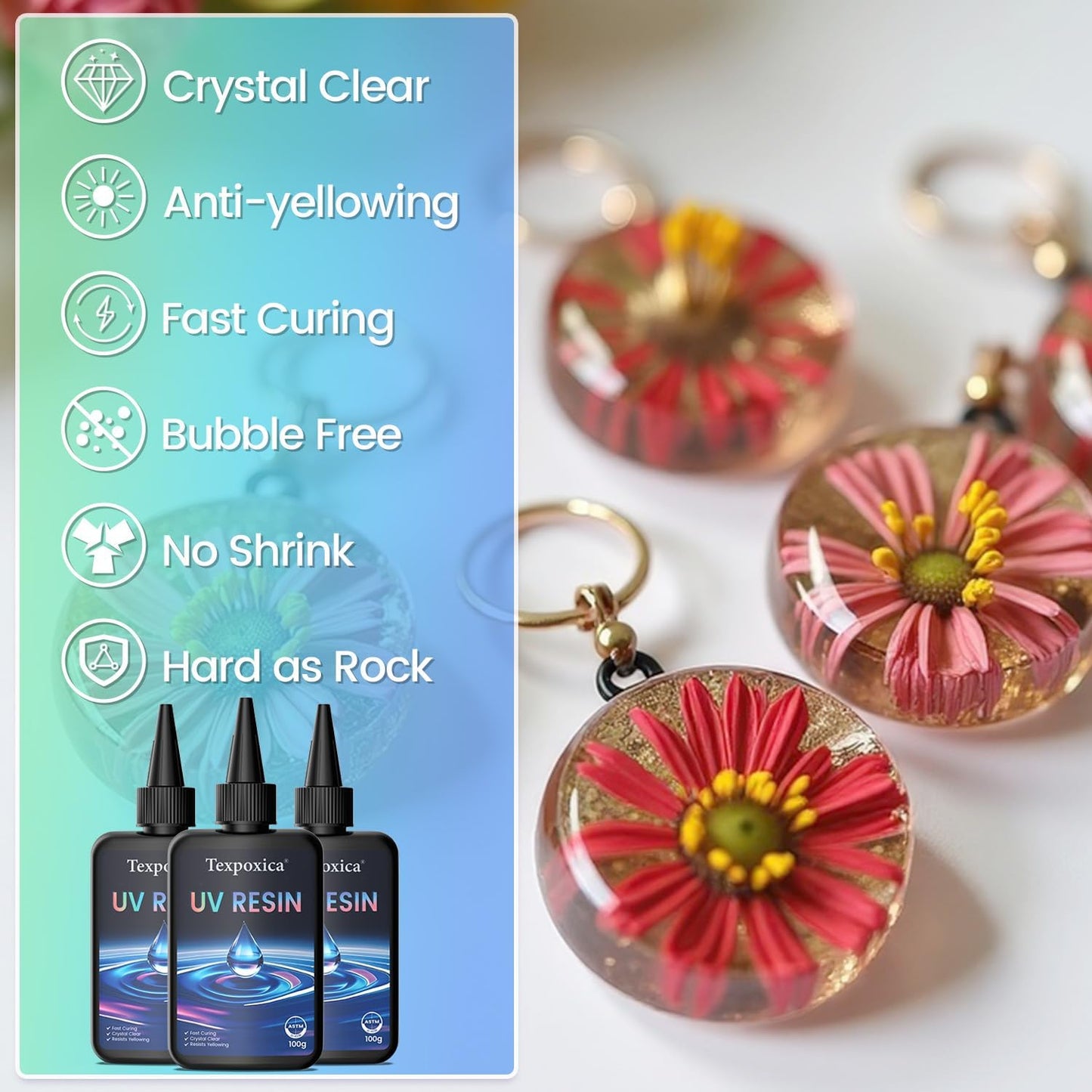 Texpoxica UV Resin 500g-Upgraded UV Resin Kit, Hard Type Crystal Clear Fast Curing UV Epoxy Resin for Craft Jewelry Making