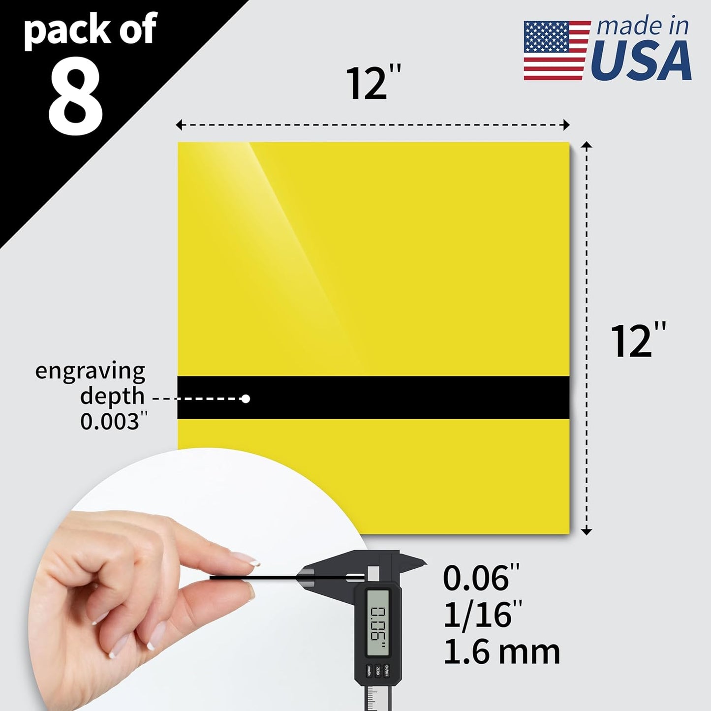 Trotec TroLase | 12"x12"x1/16", 8 Pcs | Yellow/Black | 2 Ply | Modified Acrylic | Laser Engraving Double Color Plastic Sheet | Engraving Blanks for Laser, Saw, Guillotine | Made in USA
