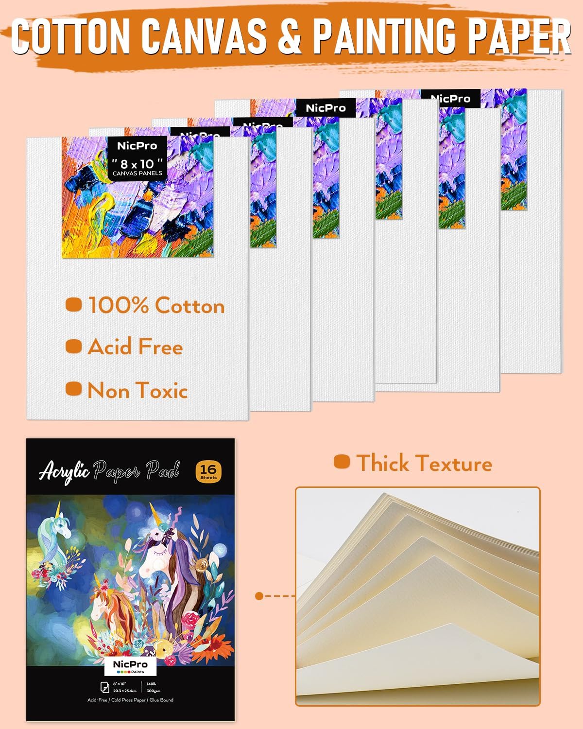 Nicpro 68PCS Acrylic Paint Canvas Set for Adults, Art Painting Supplies Kit with 24 Acrylic Paints,Table Easel,8 Canvas Panels,12 Brushes,Paper Pad,Cleaning Cup, Sponge, Palette for Beginner Artist