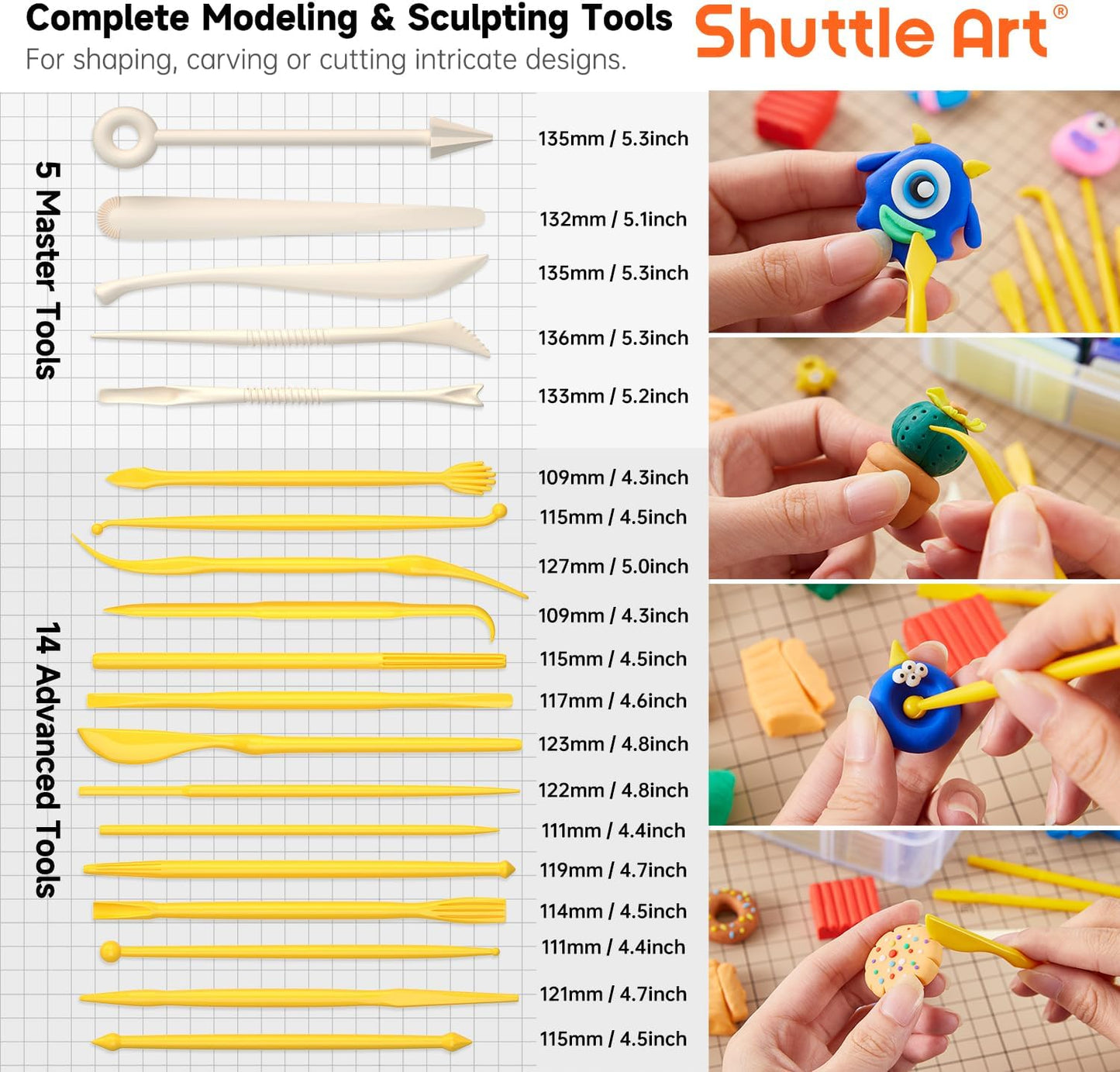 Shuttle Art Polymer Clay Kit, 50 Colors, Soft Oven Clay Kit, 19 Carving Tools and 10 Kinds of Accessories, Non-Stick, Non-Toxic, Ideal Gift for Kids