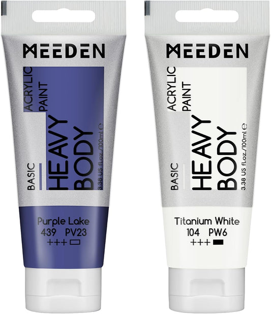 MEEDEN Acrylic Paint Purple Lake: 100ml/3.38oz Heavy Body Acrylic Paint Tube Bundled with Additional Titanium White Color for Art Craft Painting