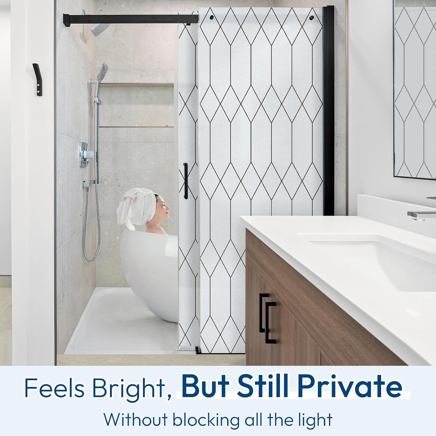 rabbitgoo Window Privacy Film for Glass Windows, Frosted Glass Cling with Decorative Moroccan Lattice, Removable Heat Control Sun Blocking Door Covering Sticker for Home Bathroom, 17.5 x 157.4 inches