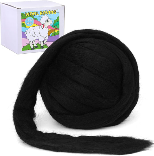 QMNNMA Wool Roving 0.88 lb (14.1 Ounces), Colored Natural Wool Roving for Spinning, Soft Chunky Yarn for Wool Felting, Felting Pad, Felting Supply, Wool Yarn Bulk, Carded Stuffing(400g)