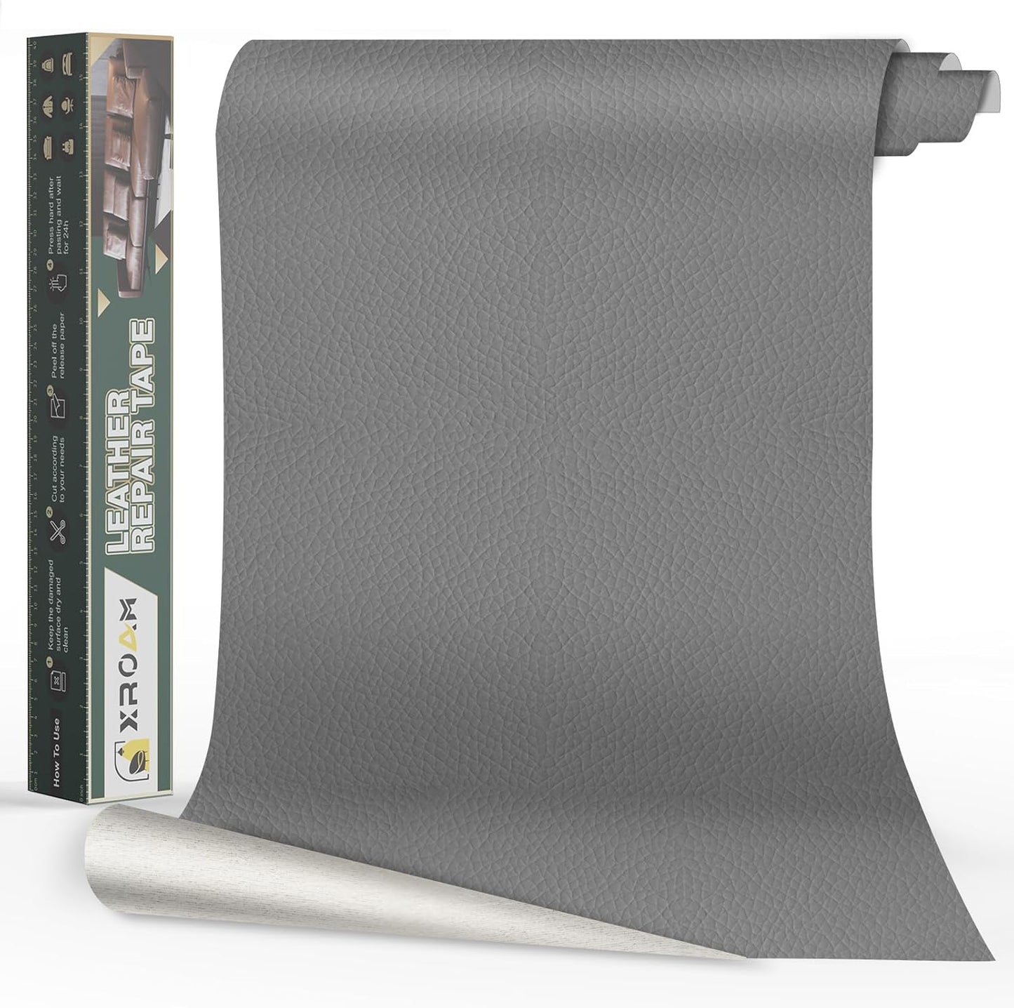 Leather Repair Tape, 16x40 inch Leather Patches for Furniture, Self Adhesive Leather Repair Patch for Sofas, Couches, Leather Covers, Seats, Chairs, Vinyl Repair Tape Light Gray