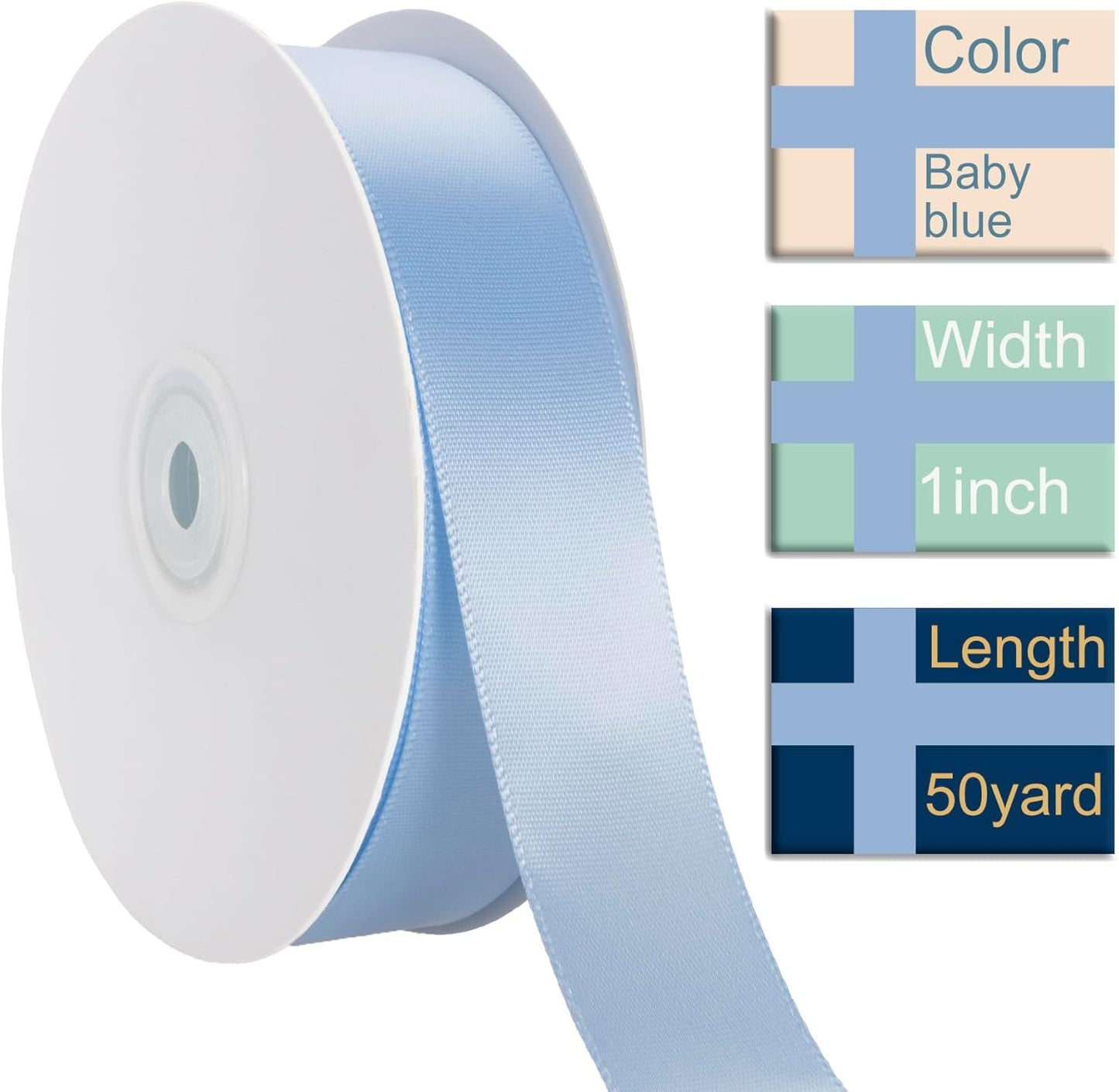1 Inch Baby Blue Ribbon, 50 Yards Craft Polyester Satin Ribbon Perfect for Gift Wrapping, Handmade Roses, Wedding Party Decorations and DIY Crafts