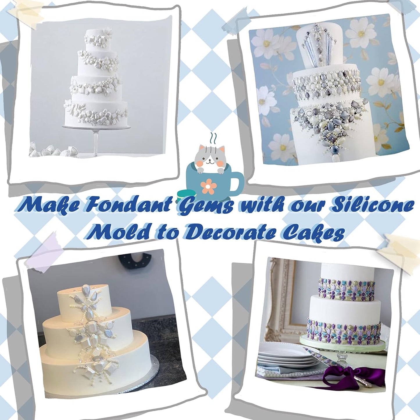 Mini Gems Silicone Mold for Cake Decorating, Crafting, Polymer Clay, Resin Epoxy 4-Cavity