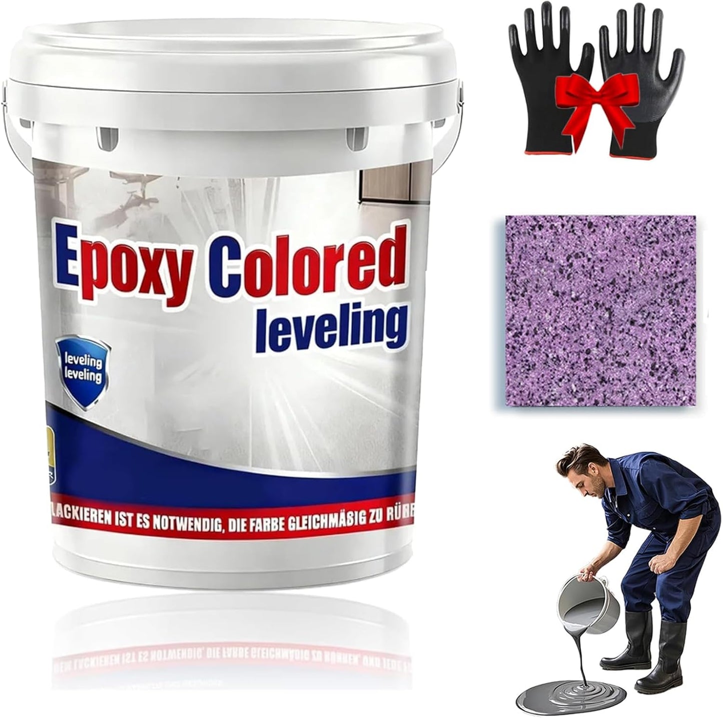 Epoxy Floor Paint, Epoxy Colored Sand Floor Paint, High-Gloss Marble Effect Self-Leveling Coating, Waterproof, Non-Slip, Ultra-Durable for Garage, Basement, Wood Floors (Purple,2.2 lb)
