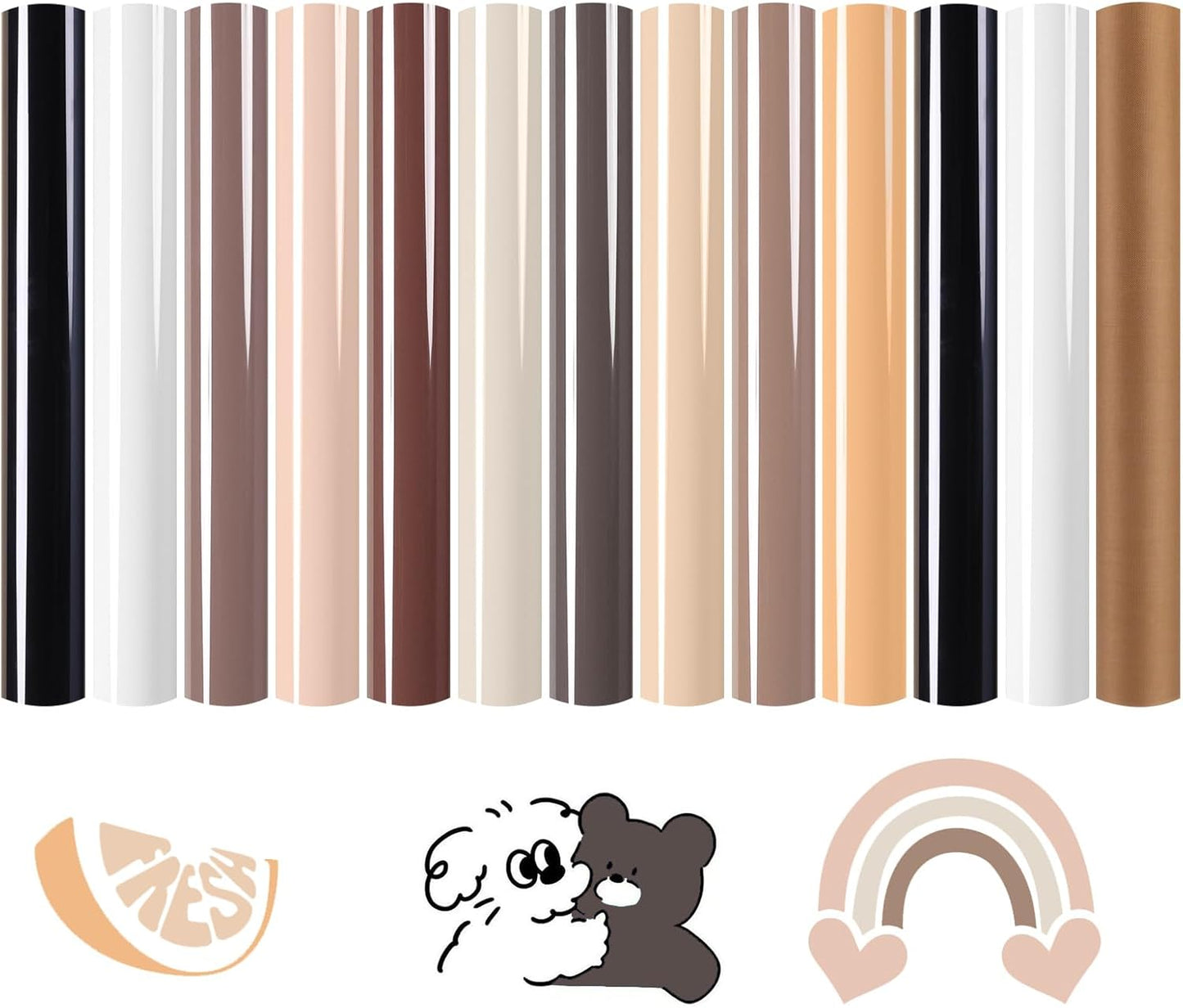 HTVRONT Skin Tone HTV Vinyl Heat Transfer Vinyl Bundle-13 Pack Brown HTV Sheets 10 Assorted Colors Iron on Vinyl with PTFE Sheet