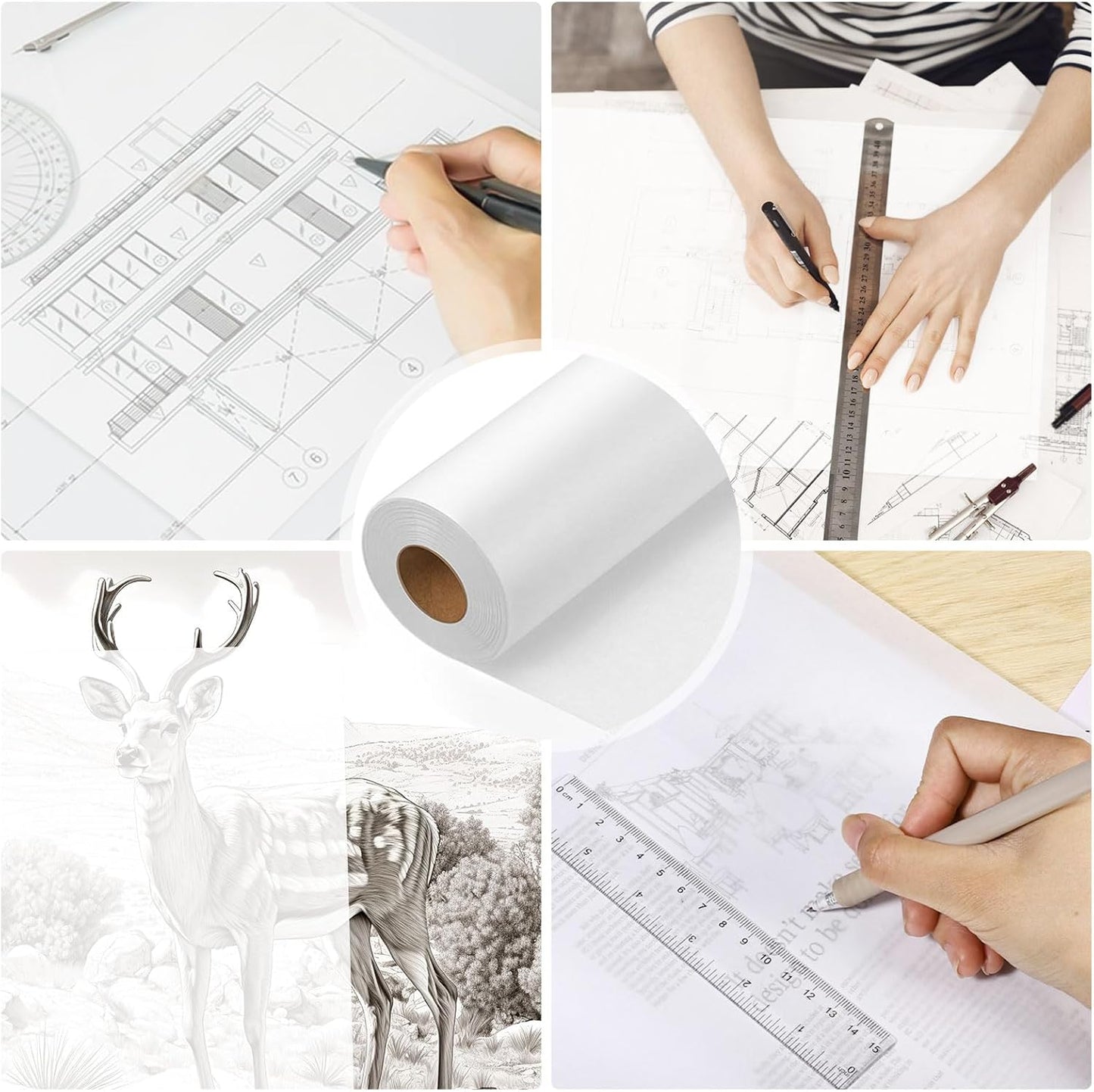 Tracing Paper Roll 17in x 75yd, White Trace Paper Pattern Paper Translucent Tracing Paper for Sewing, Drawing, Sketching, Gift Wrapping