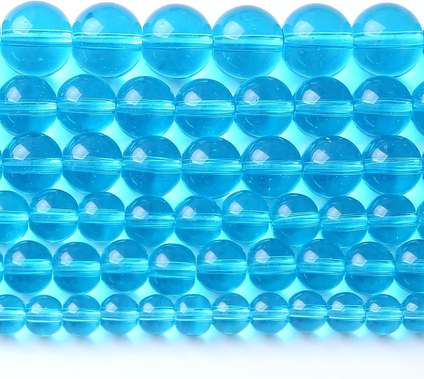 10MM Lake Blue Glass Beads Natural Gemstone Round Loose Stone Beads for Jewelry and Bracelets Making 72pcs 2 Strands 32"