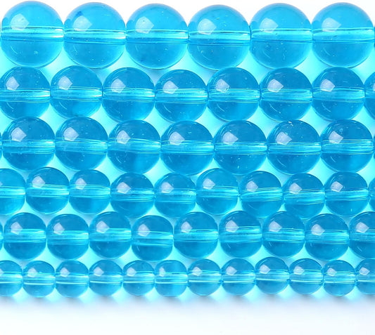 6MM Lake Blue Glass Beads Natural Gemstone Round Loose Stone Beads for Jewelry and Bracelets Making 120pcs 2 Strands 32"
