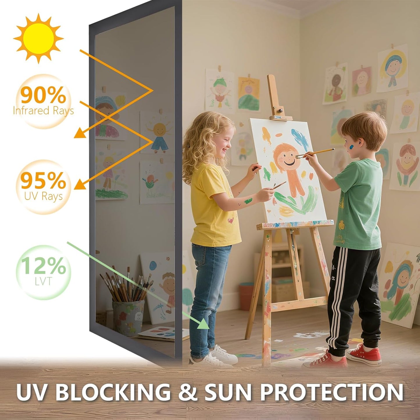 LEMON CLOUD One Way Window Privacy Film See Out Not in Reflective Mirror UV Window Cling Sun Blocking Heat Control Glare Control with Tools,35.4 Inch x 157.4 Inch