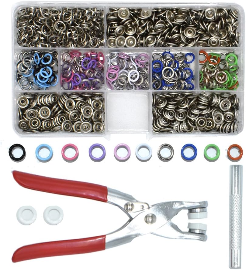 200Pcs Snap Fastener Tool Diameter 9.5mm Metal Eyelets Shoes Clothes Crafts with Heavy-Duty Eyelet Grommet Pliers