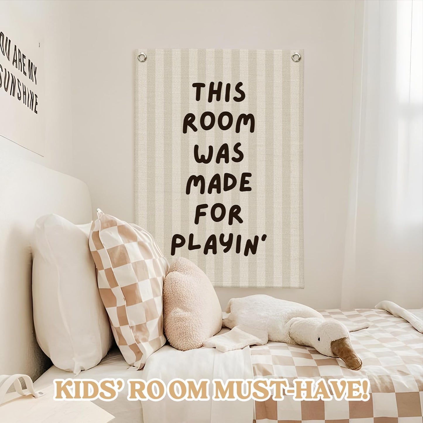 Playroom Decor Wall Banner,This Room Was Made For Playin,Playroom Sign Wall Hanging Banner Flag for Nursery,Playroom,Classroom, 18x25 Inch