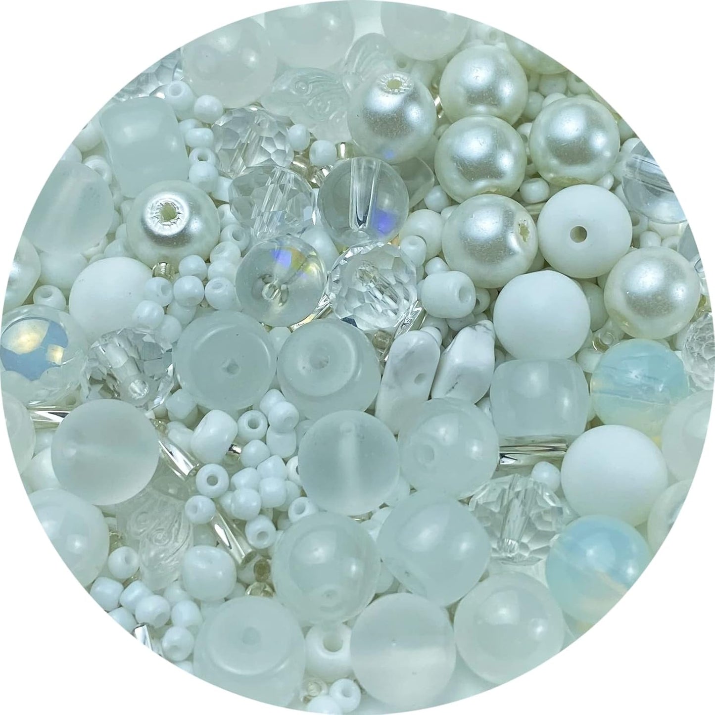 Assorted Glass Resin Beads Multi Size Colors Smooth Cracked Gravel Millet Spacer Beads for Bracelets Necklace Earring DIY Jewelry Making Craft (White Series)