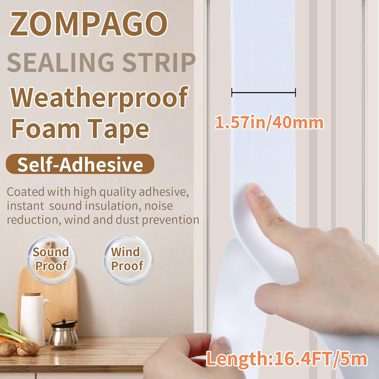 EVA Self - Adhesive Foam Tape | 16.4ft Length, 1.6in Widths,White,| Winter - Ready Waterproof, Dustproof, Soundproof Weather Stripping for Windows, Doors & More to Block Chilly Drafts