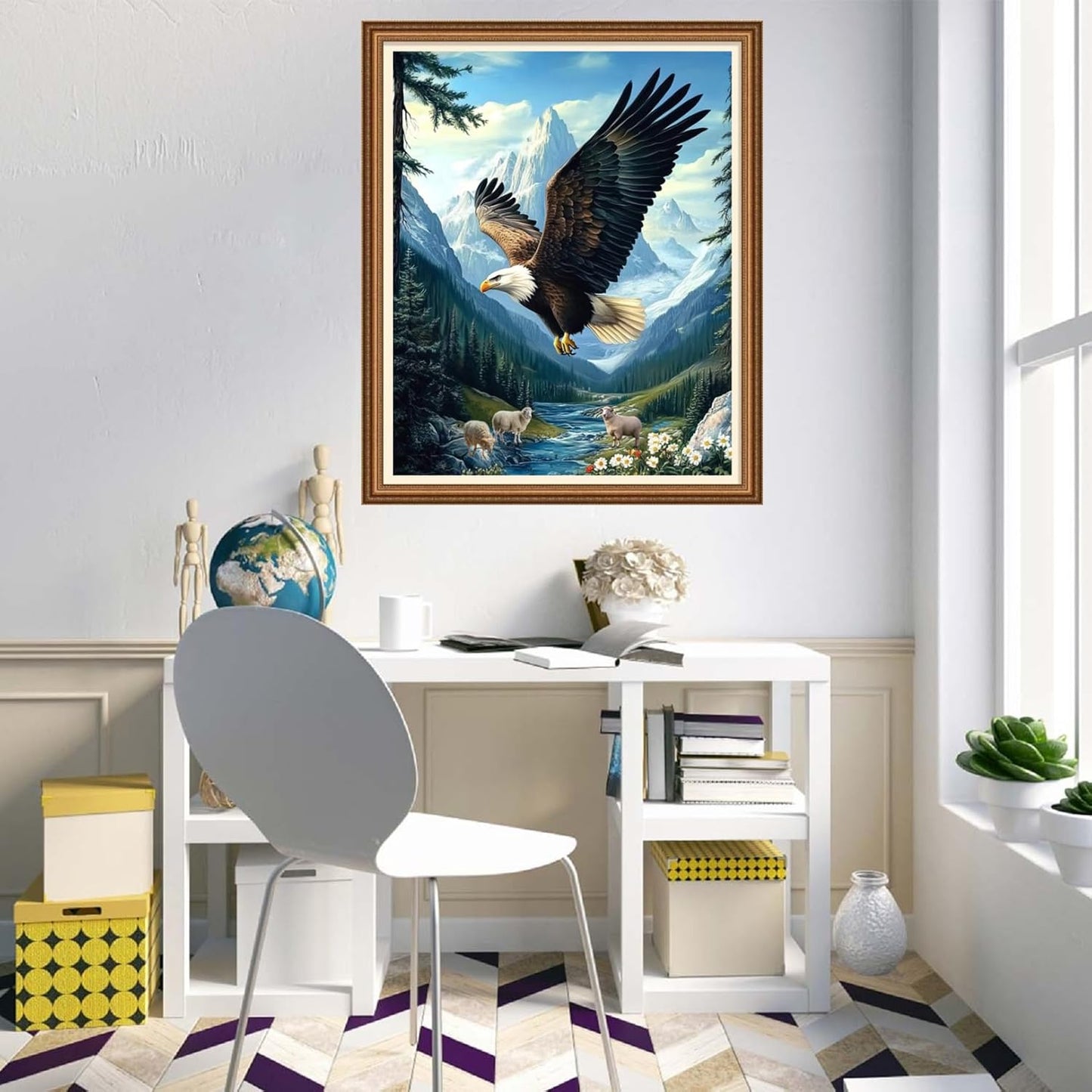 Disnesart Cross Stitch Stamped Full Embroidery Kits DIY 11CT Cotton Thread Printed DIY Needlepoint Kits Craft Needlework Set Cross-Stitch Stamped Sets-Mountain Eagle 16x20 inch