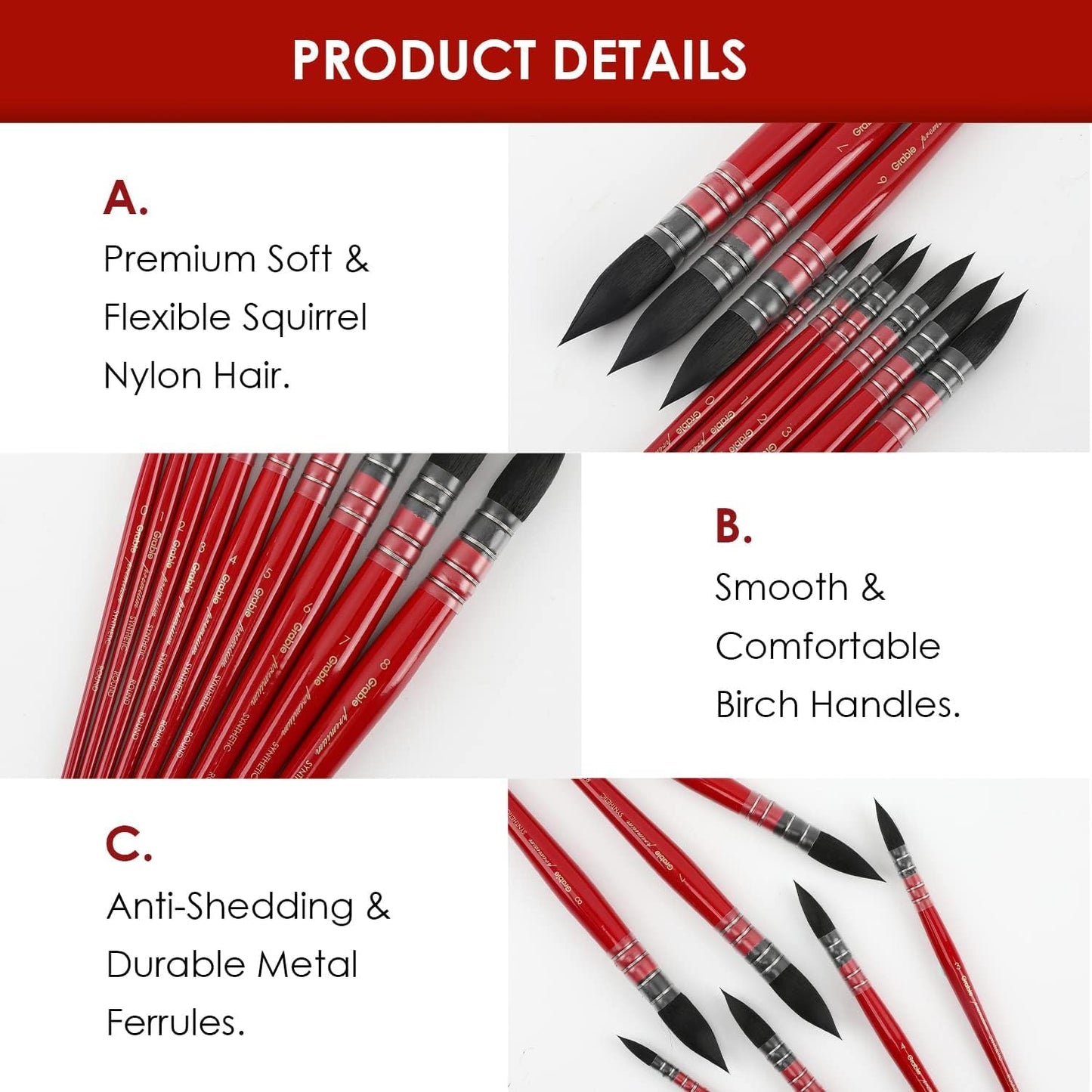 Grabie Professional Watercolor Paint Brushes, 9 Pcs Synthetic Squirrel Hair Mop Paintbrushes, Art Supplies for Painting, Great Watercolor Brushes for Artists, Amateur Hobbyists and Painting Lovers