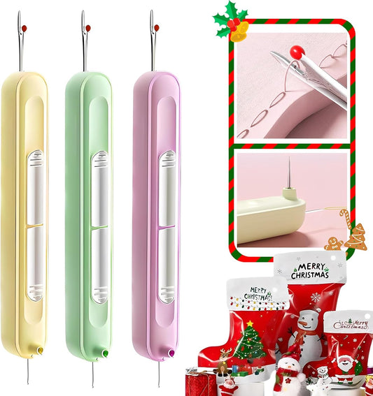 Upgraded 2 in 1 Automatic Needle Threaders Seam Ripper,Quilting Supplies Sewing Kit,Quick Sewing Machine Loop Needle Threaders (Christmas Limited Edition Red-3pcs)