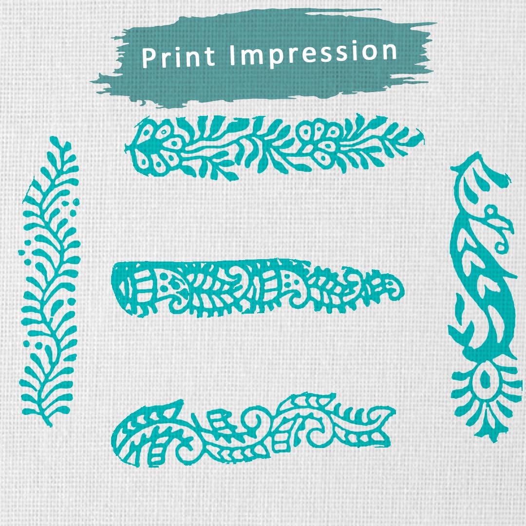 Hashcart | Set of 5 | Mehndi Print Blocks Border Pattern Wooden Stamp, Handcarved Indian Textile Printing Blocks for Crafting on Fabric Clay & Henna Tattoo Saree Border Paper Print Pottery Stamps