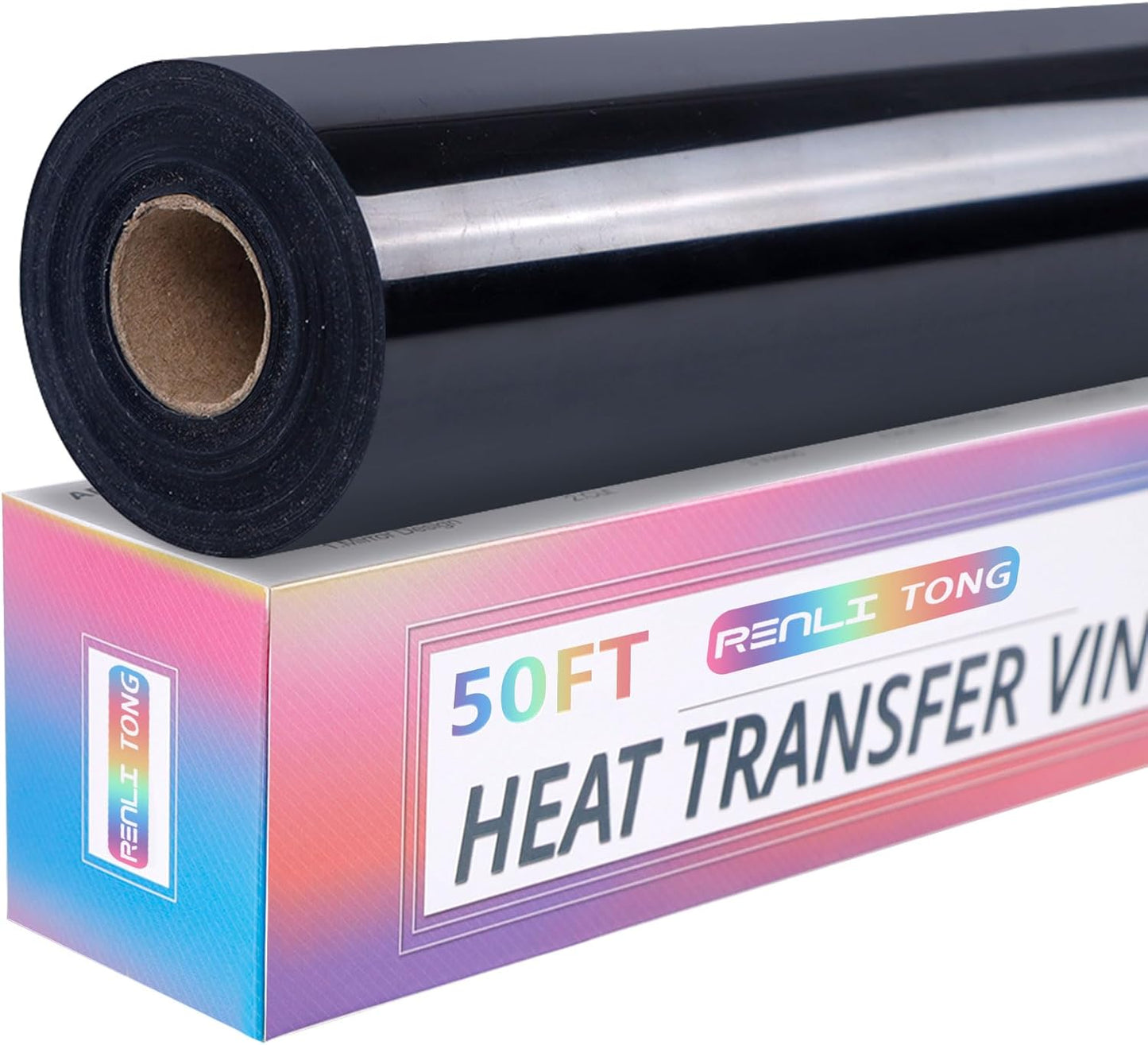 RENLITONG Black Iron on Vinyl 12Inch by 50ft Roll HTV Heat Transfer Vinyl for T-Shirt HTV Rolls for All Cutter Machine - Easy to Cut & Weed for Heat Transfer Design