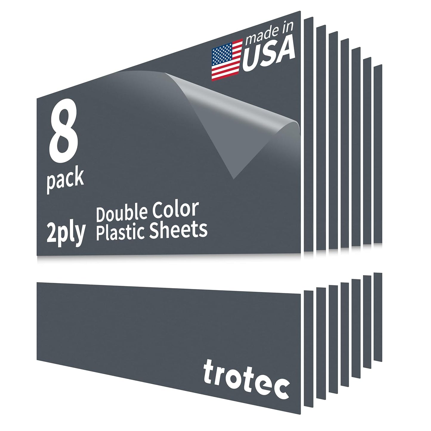 Trotec TroLase | 12"x12"x1/16", 8 Pcs | Smoke Grey/White | 2 Ply | Modified Acrylic | Laser Engraving Double Color Plastic Sheet | Engraving Blanks for Laser, Saw, Guillotine | Made in USA