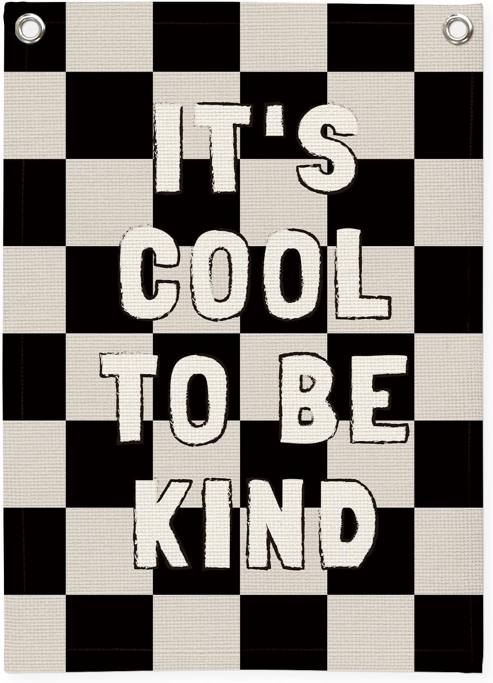 Kids Room Decor,Black and White Classroom Checkered Decor,Be Kind Inspirational Office Decor,Linen Canvas Wall Hanging Flag for Nursery Playroom Classroom 18x25 Inch