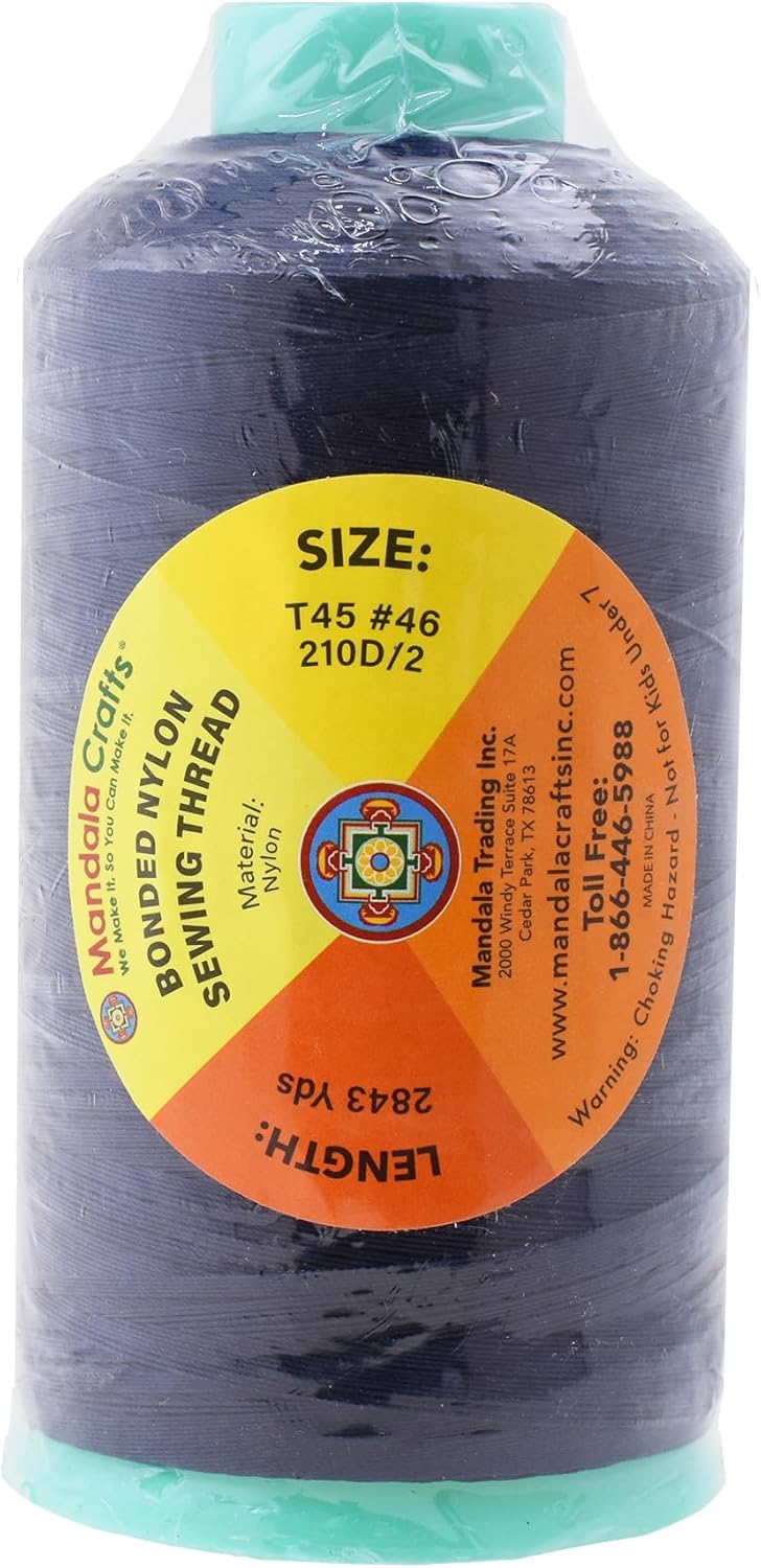 Mandala Crafts Bonded Nylon Thread Dark Blue Heavy Duty Sewing Threads - 2843 YDs Size 46 210D T45 Tex 45 Thread for Leather Jeans Weaving Outdoor Marine Upholstery Threads