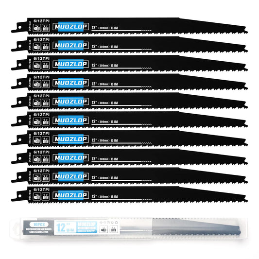 10Pack 12 inch Reciprocating Saw Blades Set,6/12TPI High Carbon Saw Blades, Woodcutting Saw Blades with Organizer Case (10, 6/12TPI/300mm)