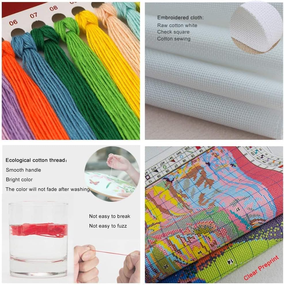 Leczany Cross Stitch Stamped Kit for Adults or Kids - Tea Time | DIY Embroidery Starter Patterns Craft Kit Needlepoint for Beginner | 11CT, 3 Strands | 13.8x16.9 inches