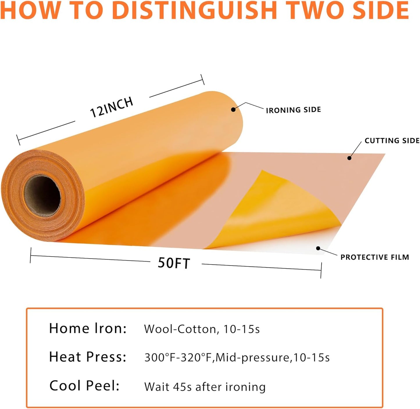 RENLITONG Yellow Orange Iron on Vinyl 12Inch by 50ft Roll HTV Heat Transfer Vinyl for T-Shirt HTV Rolls for All Cutter Machine - Easy to Cut & Weed for Heat Transfer Design