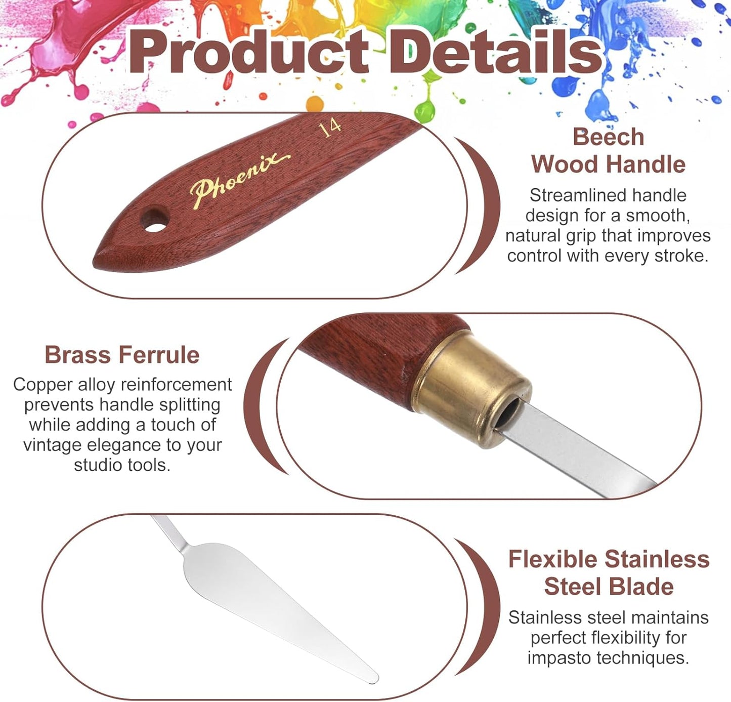 MECCANIXITY Pack of 1 Palette Knife No.14, 9.1" Long Palette Knives with Stainless Steel Flexible Spatula Pallet Knife and Wood Handle for Scraping, Mixing, Oil Acrylic Painting Canvas