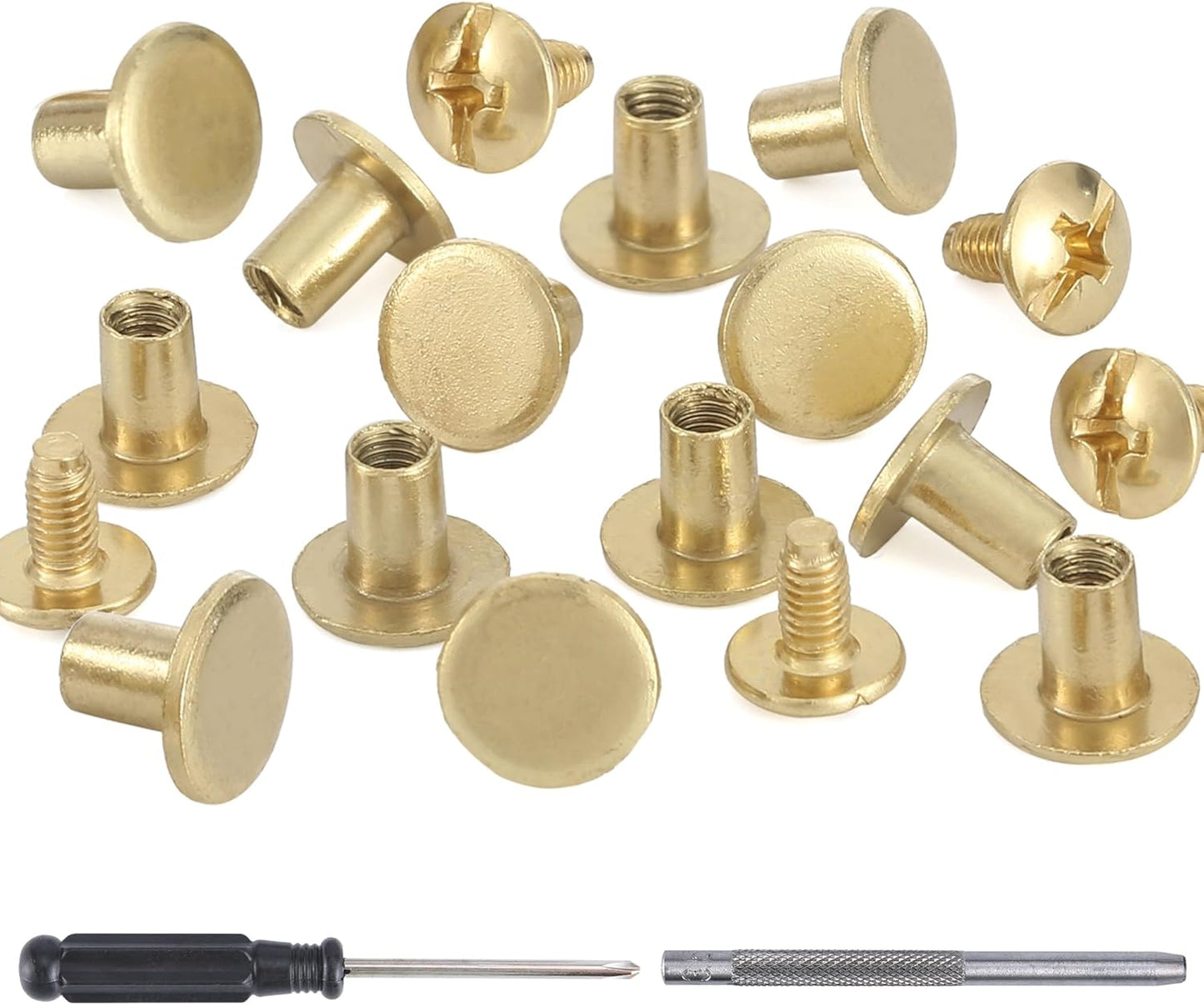 YORANYO 150 Sets 8MM Chicago Screws Leather Rivets for Fabric Chicago Binding Screws Buttons Metal Studs Rivets for Decorate and Repair Belts Bags Shoes Purse Dog Collar Leather Craft (Gold)