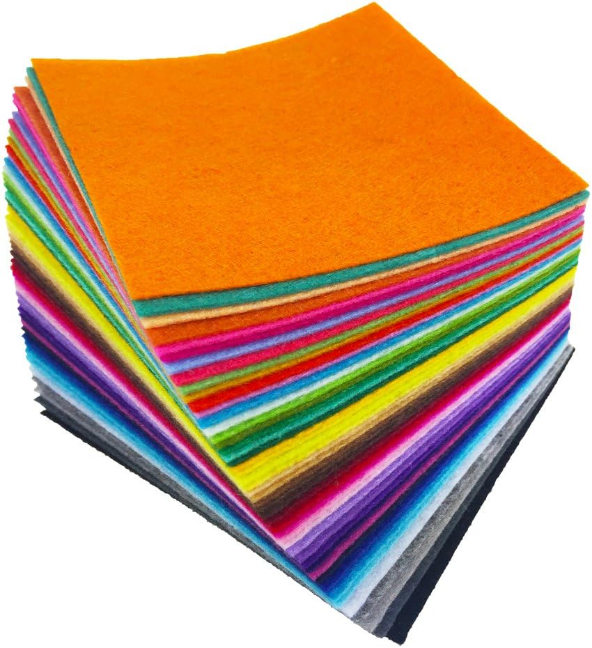 flic-flac 4 x 4 inches (10 x10cm) Assorted Color Felt Fabric Sheets Patchwork Sewing DIY Craft 1mm Thick with Sewing Kit for Choice (Felt only, 48pcs)