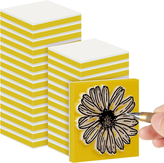 Frienda 24 Pcs 2" x 2" Rubber Carving Blocks Linoleum Blocks for Printmaking, Stamp Making, DIY Crafting, Scrapbook, Painting, Soft and Easy to Carve (White Yellow)