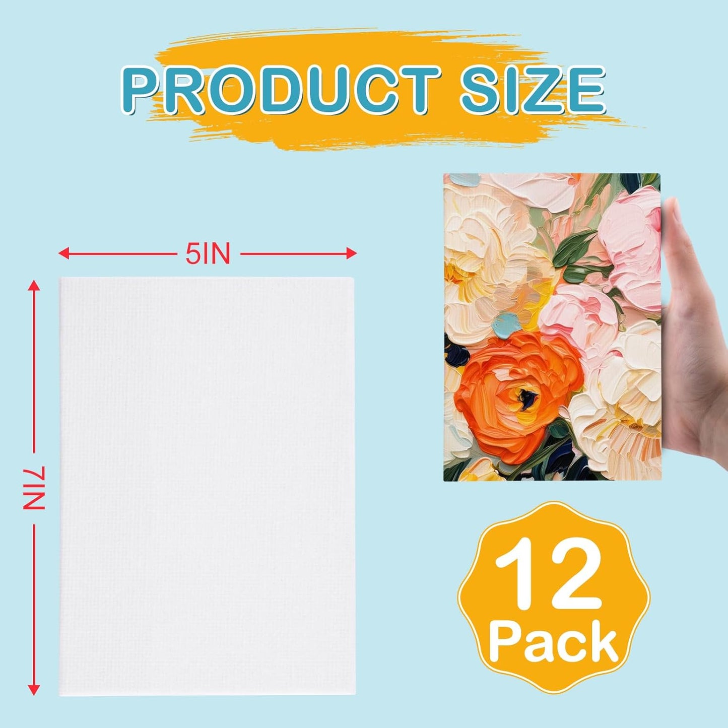 ESRICH 5x7IN Small Canvases for Painting,12 Pack Mini Canvas Boards Cotton Painting Canvas Primed Acid Free Mini Blank Canvas Panels for Oil Paint,Watercolor,Acrylic Paint,Gouache&Tempera.